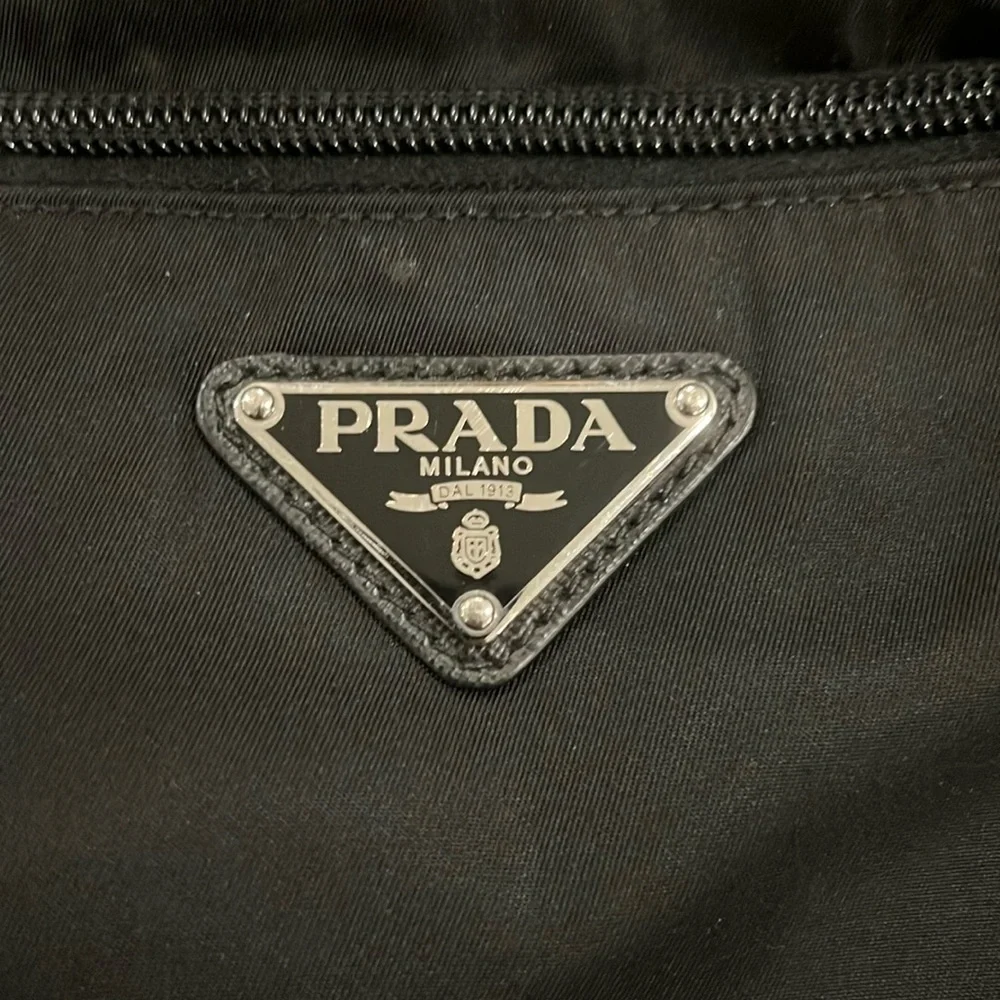 Prada black re-nylon and saffiano leather laptop messenger bag